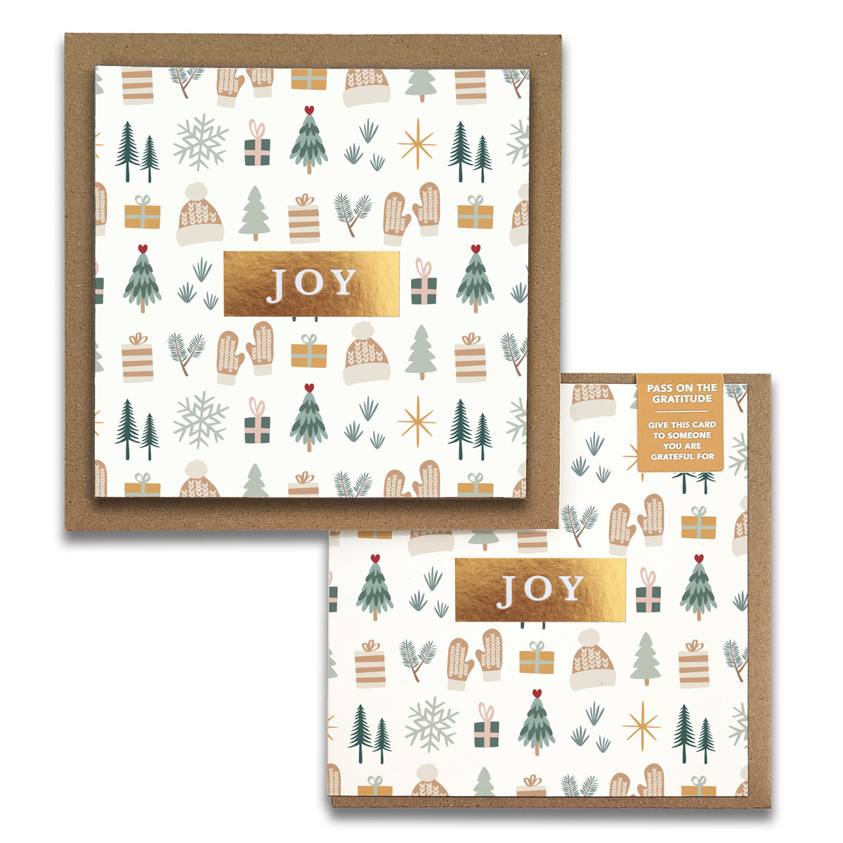 Cozy Winter "JOY" Holiday Gratitude Greeting Cards (Set of 2) — Pay-It-Forward Christmas Card