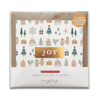 Cozy Winter "JOY" Holiday Gratitude Greeting Cards (Set of 2) — Pay-It-Forward Christmas Card