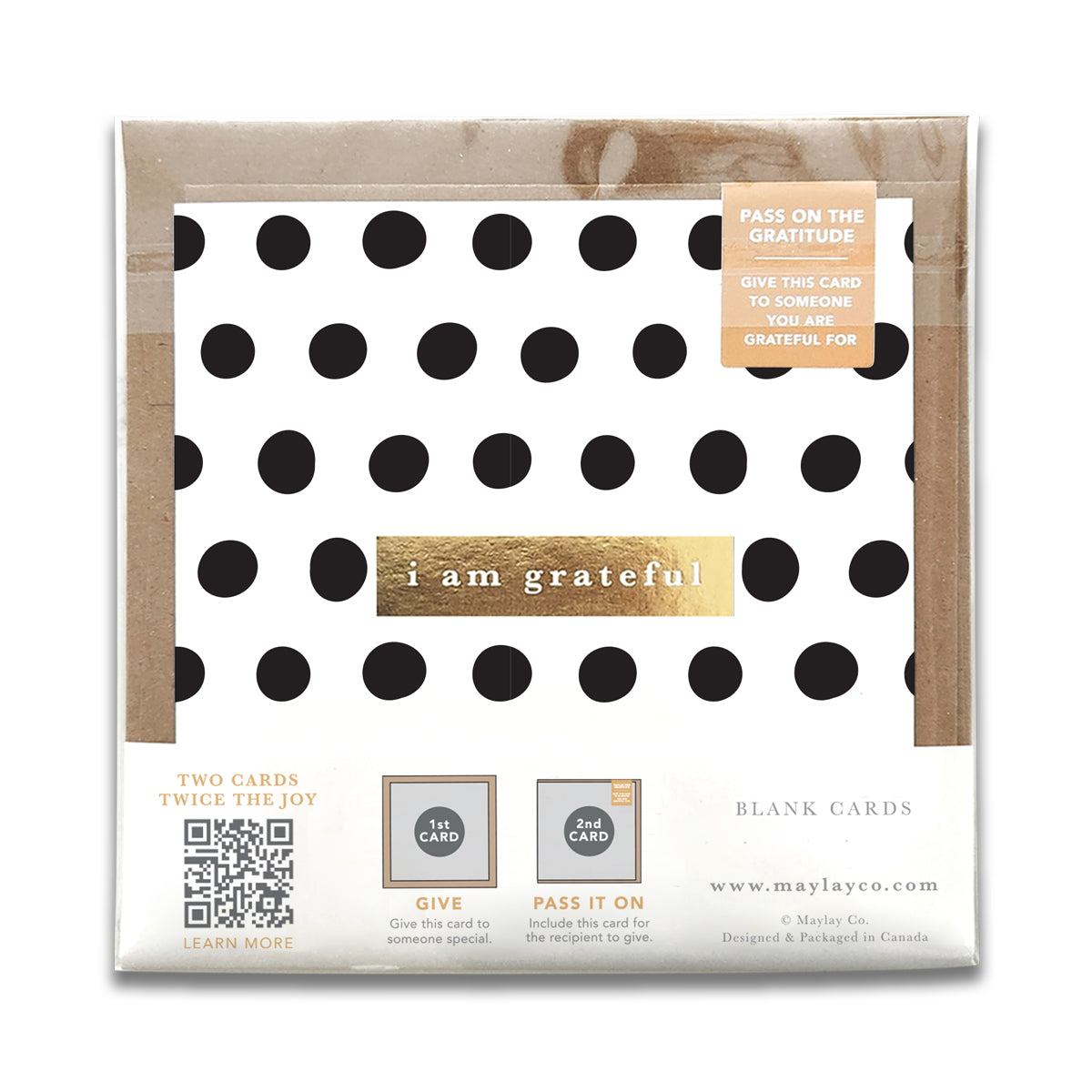 Dots Monochrome "I Am Grateful" Gratitude Greeting Cards (Set of 2) — Pay-It-Forward Thank You Cards
