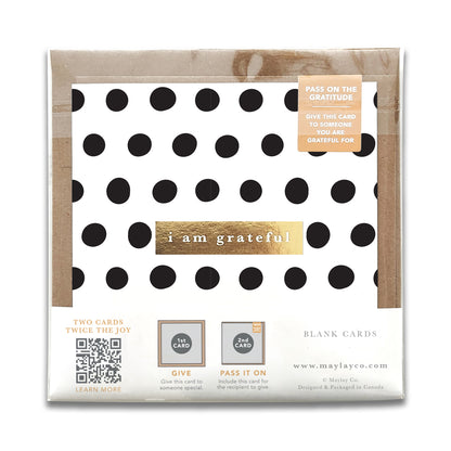 Dots Monochrome "I Am Grateful" Gratitude Greeting Cards (Set of 2) — Pay-It-Forward Thank You Cards