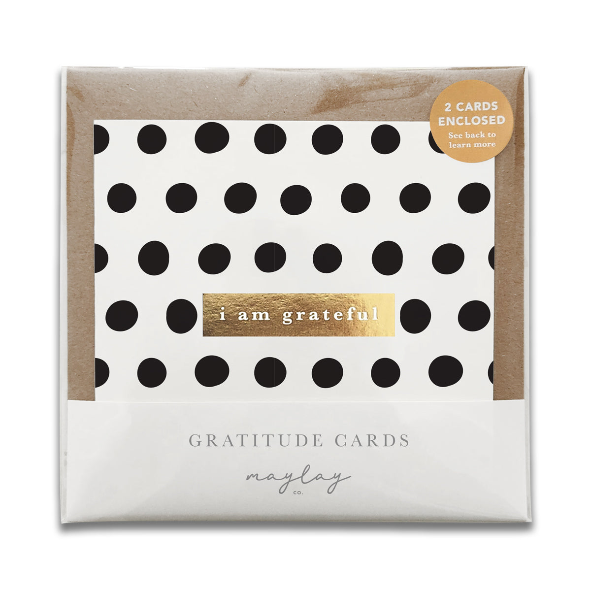 Dots Monochrome "I Am Grateful" Gratitude Greeting Cards (Set of 2) — Pay-It-Forward Thank You Cards