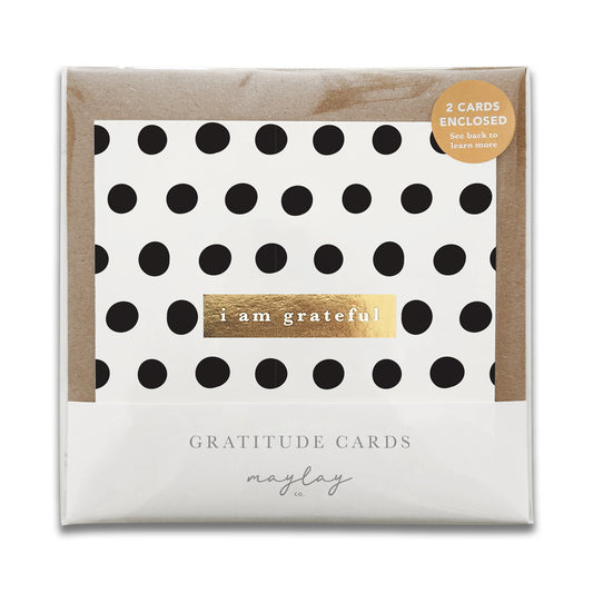 Dots Monochrome "I Am Grateful" Gratitude Greeting Cards (Set of 2) — Pay-It-Forward Thank You Cards