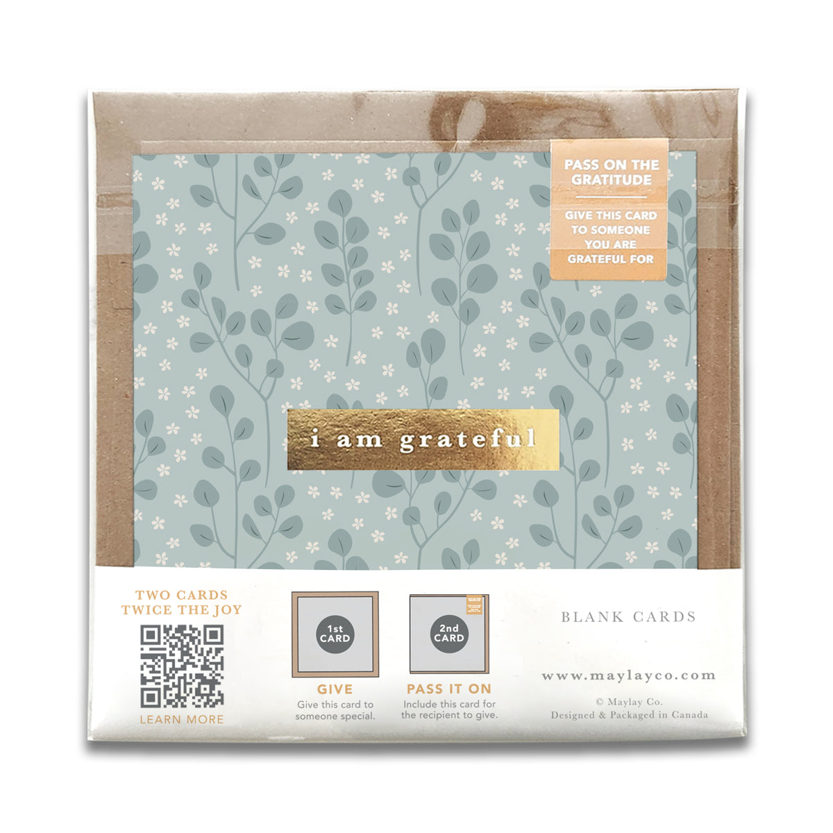 Eucalyptus "I Am Grateful" Gratitude Greeting Cards (Set of 2) — Pay-It-Forward Thank You Cards