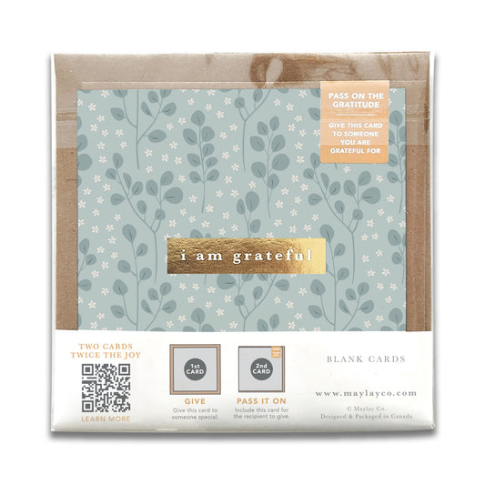Eucalyptus "I Am Grateful" Gratitude Greeting Cards (Set of 2) — Pay-It-Forward Thank You Cards