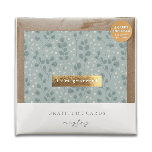 Eucalyptus "I Am Grateful" Gratitude Greeting Cards (Set of 2) — Pay-It-Forward Thank You Cards
