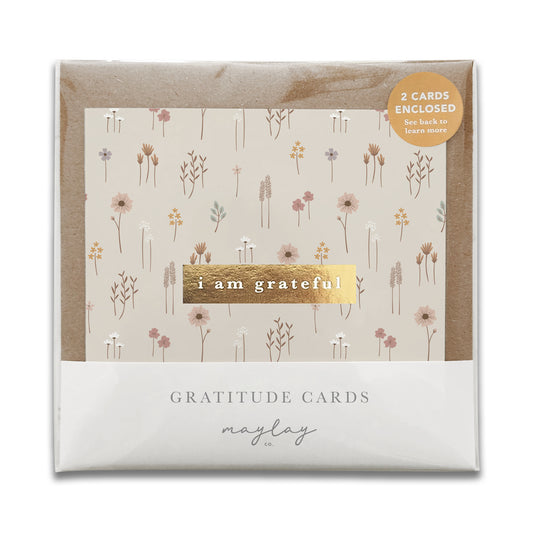 Farmhouse Floral "I Am Grateful" Gratitude Greeting Cards (Set of 2) — Pay-It-Forward Thank You Cards