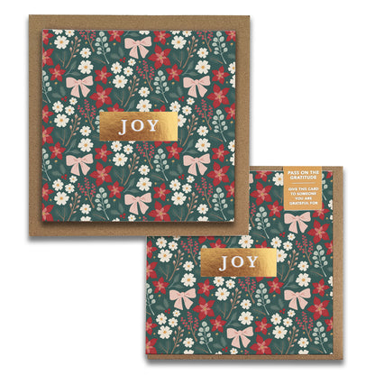 Festive Floral "JOY" Holiday Gratitude Greeting Cards (Set of 2) — Pay-It-Forward Christmas Card