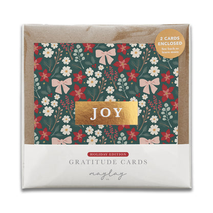 Festive Floral "JOY" Holiday Gratitude Greeting Cards (Set of 2) — Pay-It-Forward Christmas Card