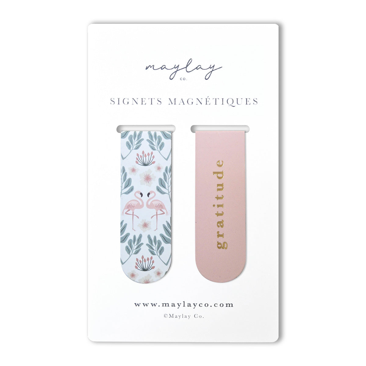 French Flamingos « Gratitude » Signets Magnétiques / Magnetic Bookmarks (Ensemble de 2) — Pour Livres, Journaux et Agendas