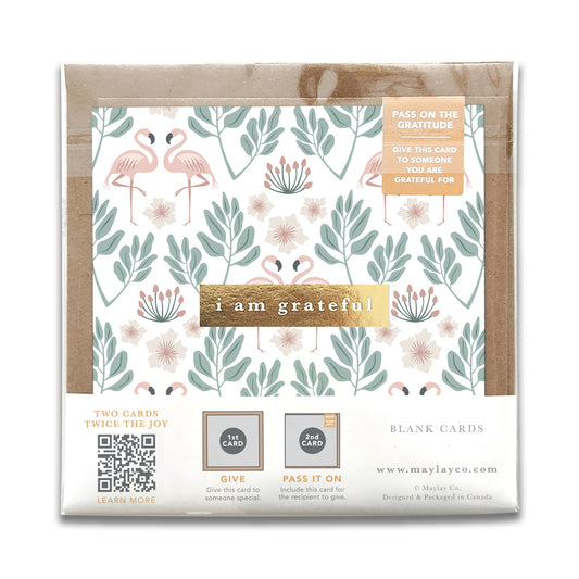 Flamingos "I Am Grateful" Gratitude Greeting Cards (Set of 2) — Pay-It-Forward Thank You Cards