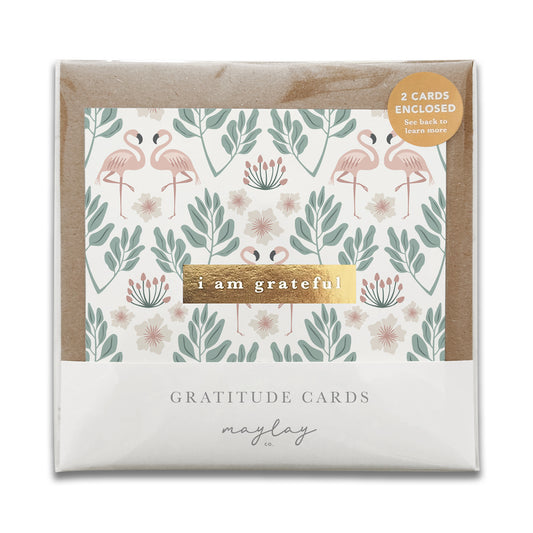 Flamingos "I Am Grateful" Gratitude Greeting Cards (Set of 2) — Pay-It-Forward Thank You Cards