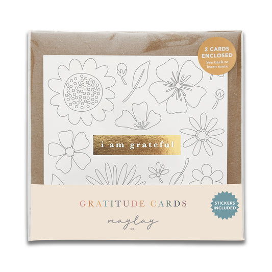 Kids Flowers "I Am Grateful" Gratitude Greeting Cards (Set of 2) — Colour-Your-Own Pay-It-Forward Thank You Cards