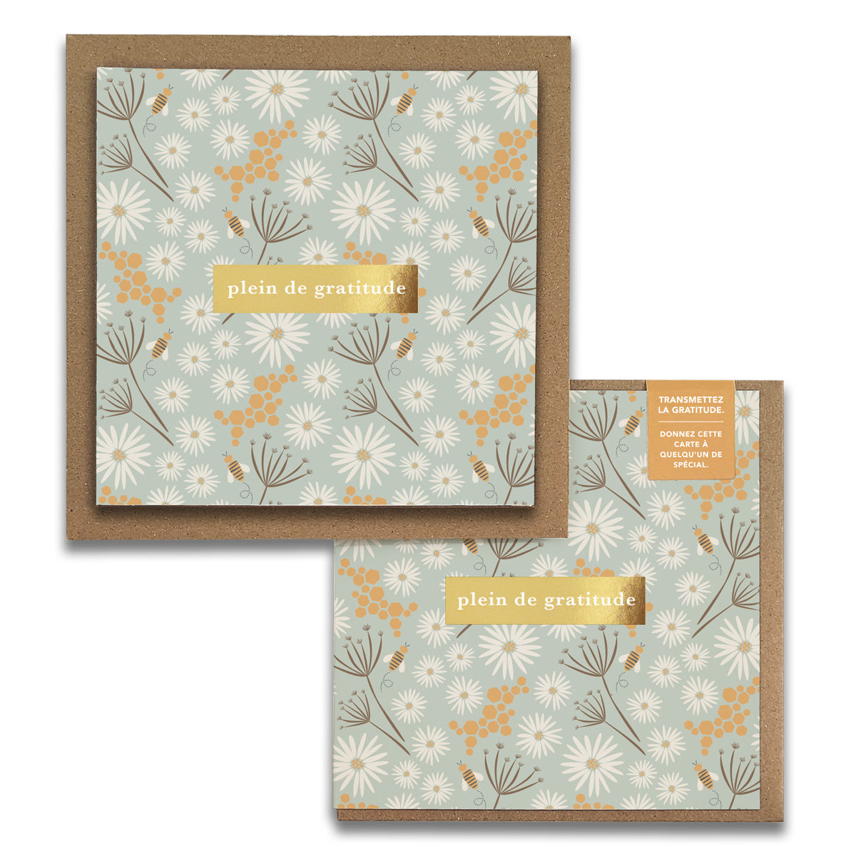 French Bees Florals « Plein de Gratitude » — Cartes de Gratitude (Ensemble de 2) — Cartes à Transmettre