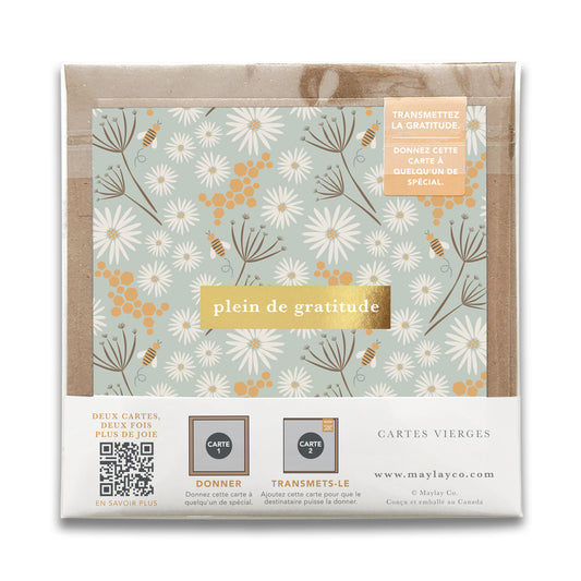French Bees Florals « Plein de Gratitude » — Cartes de Gratitude (Ensemble de 2) — Cartes à Transmettre