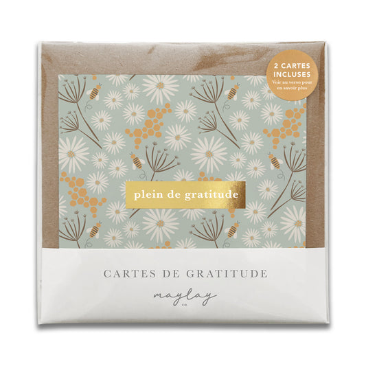French Bees Florals « Plein de Gratitude » — Cartes de Gratitude (Ensemble de 2) — Cartes à Transmettre