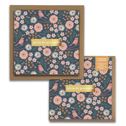 French Birdy Florals  « Plein de Gratitude » — Cartes de Gratitude (Ensemble de 2) — Cartes à Transmettre