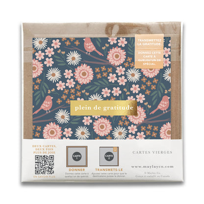 French Birdy Florals  « Plein de Gratitude » — Cartes de Gratitude (Ensemble de 2) — Cartes à Transmettre