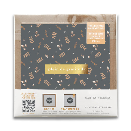 French Buddies Florals  « Plein de Gratitude » — Cartes de Gratitude (Ensemble de 2) — Cartes à Transmettre