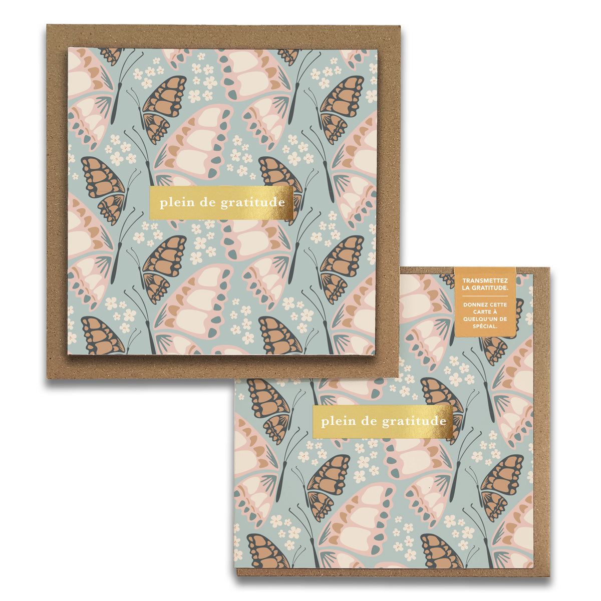French Butterfly Florals  « Plein de Gratitude » — Cartes de Gratitude (Ensemble de 2) — Cartes à Transmettre