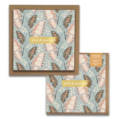 French Butterfly Florals  « Plein de Gratitude » — Cartes de Gratitude (Ensemble de 2) — Cartes à Transmettre
