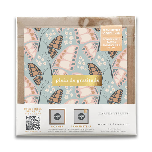French Butterfly Florals  « Plein de Gratitude » — Cartes de Gratitude (Ensemble de 2) — Cartes à Transmettre