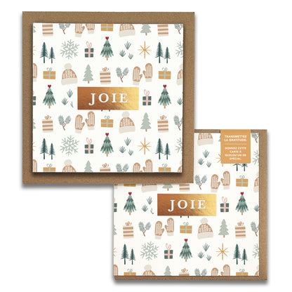 French Cozy Winter Holiday "JOIE" — Cartes de Gratitude Édition des Fêtes (Ensemble de 2) — Carte de Noël