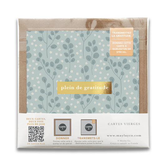 French Eucalyptus Florals  « Plein de Gratitude » — Cartes de Gratitude (Ensemble de 2) — Cartes à Transmettre