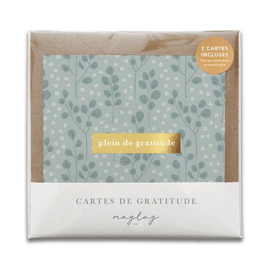French Eucalyptus Florals  « Plein de Gratitude » — Cartes de Gratitude (Ensemble de 2) — Cartes à Transmettre