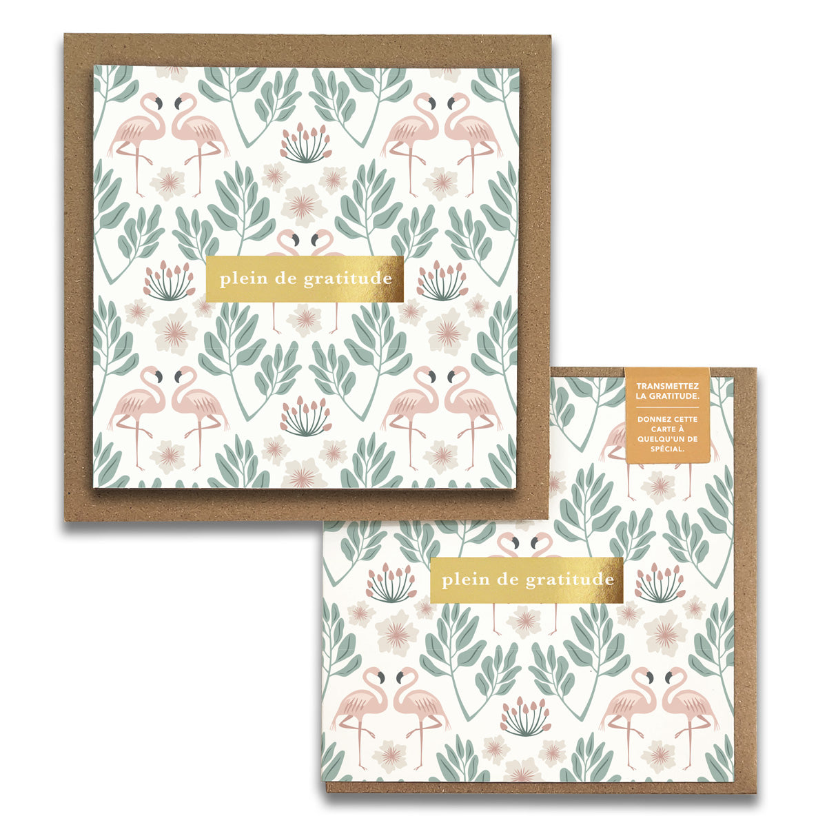 French Flamingos Florals  « Plein de Gratitude » — Cartes de Gratitude (Ensemble de 2) — Cartes à Transmettre