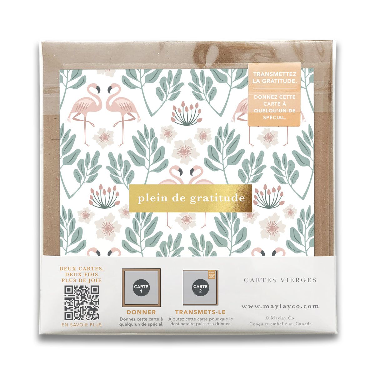 French Flamingos Florals  « Plein de Gratitude » — Cartes de Gratitude (Ensemble de 2) — Cartes à Transmettre