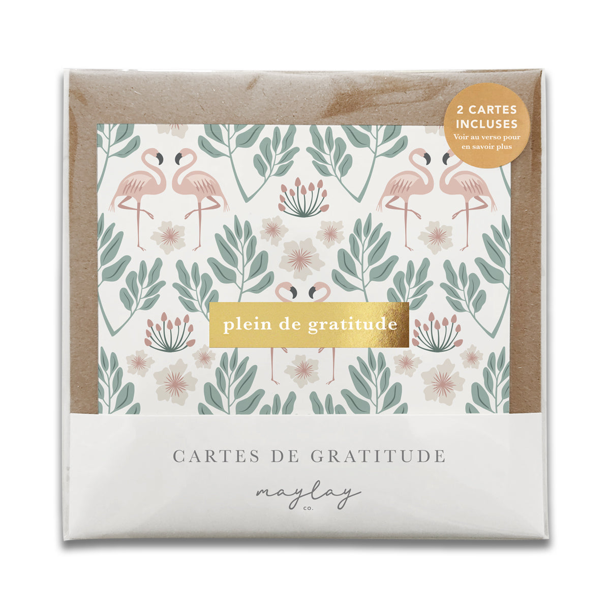 French Flamingos Florals  « Plein de Gratitude » — Cartes de Gratitude (Ensemble de 2) — Cartes à Transmettre
