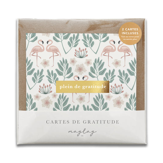 French Flamingos Florals  « Plein de Gratitude » — Cartes de Gratitude (Ensemble de 2) — Cartes à Transmettre