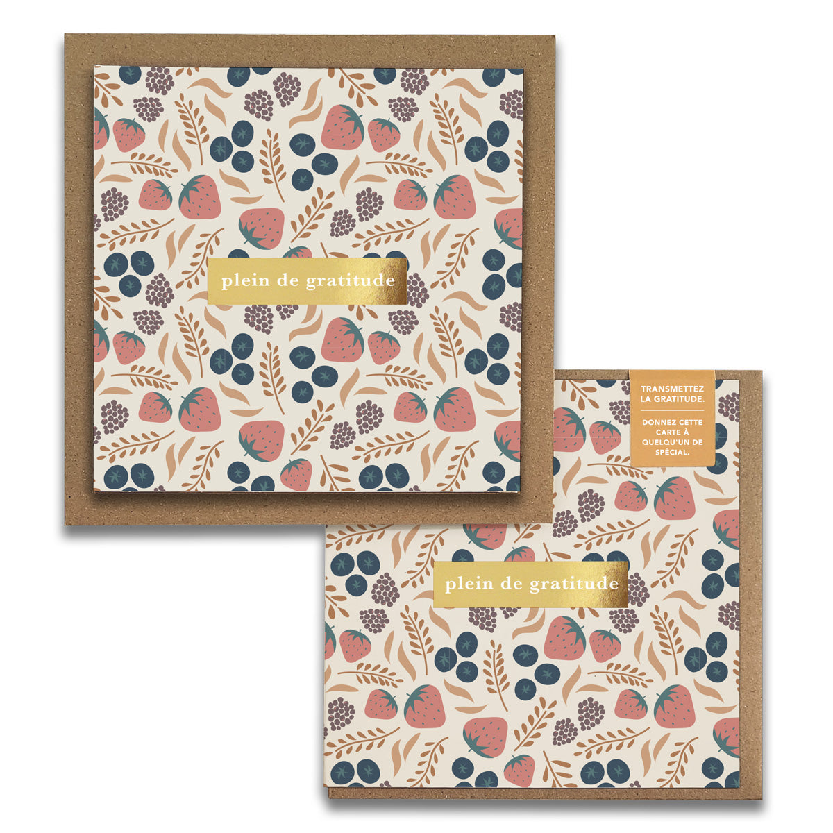 French Fruity Florals  « Plein de Gratitude » — Cartes de Gratitude (Ensemble de 2) — Cartes à Transmettre
