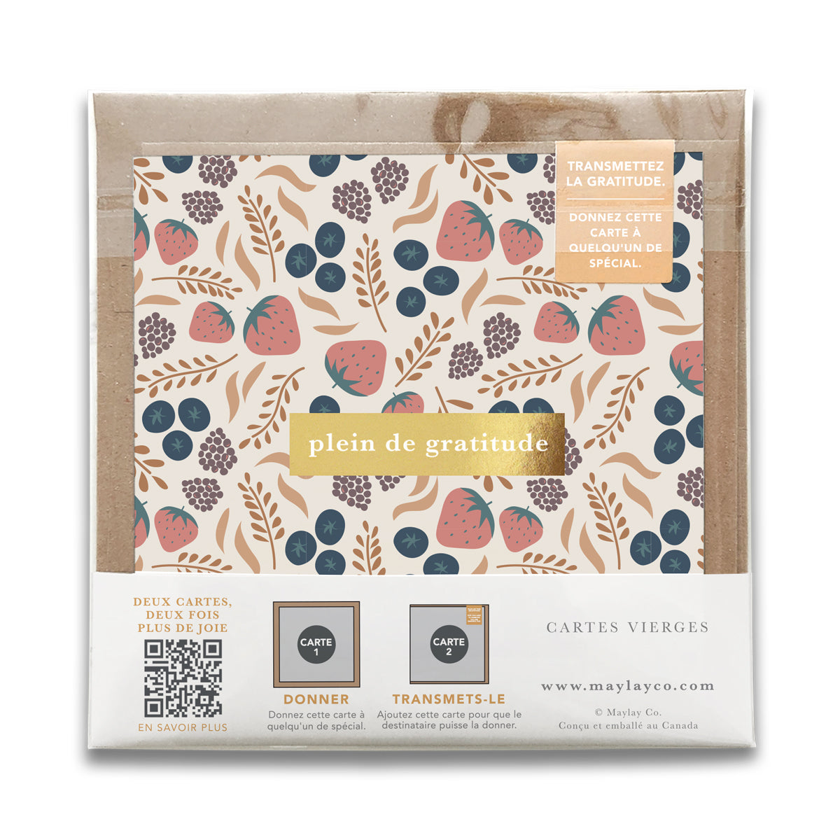 French Fruity Florals  « Plein de Gratitude » — Cartes de Gratitude (Ensemble de 2) — Cartes à Transmettre