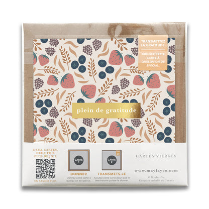 French Fruity Florals  « Plein de Gratitude » — Cartes de Gratitude (Ensemble de 2) — Cartes à Transmettre