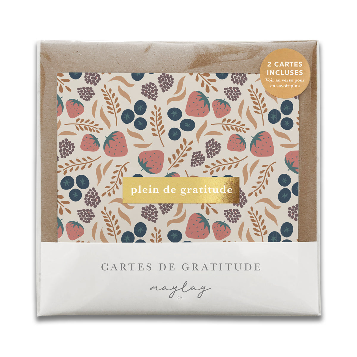 French Fruity Florals  « Plein de Gratitude » — Cartes de Gratitude (Ensemble de 2) — Cartes à Transmettre