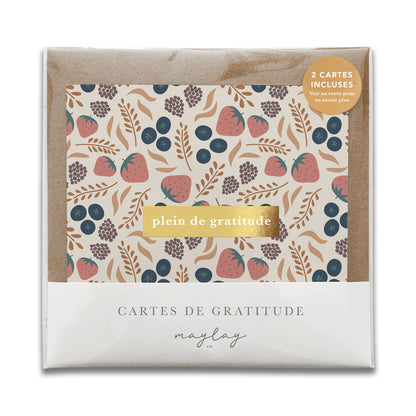French Fruity Florals  « Plein de Gratitude » — Cartes de Gratitude (Ensemble de 2) — Cartes à Transmettre
