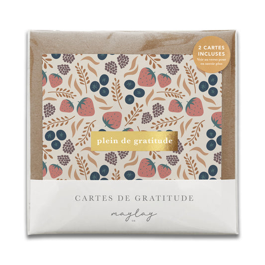French Fruity Florals  « Plein de Gratitude » — Cartes de Gratitude (Ensemble de 2) — Cartes à Transmettre