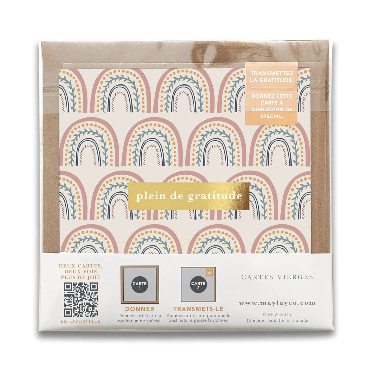 French Happy Rainbows  « Plein de Gratitude » — Cartes de Gratitude (Ensemble de 2) — Cartes à Transmettre