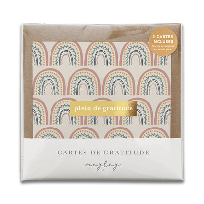 French Happy Rainbows  « Plein de Gratitude » — Cartes de Gratitude (Ensemble de 2) — Cartes à Transmettre