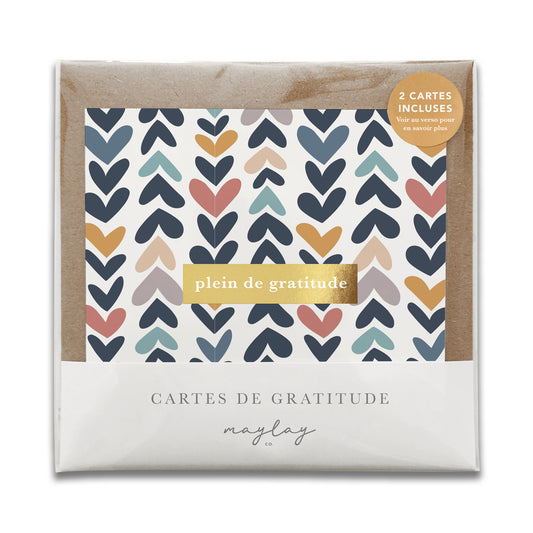 French Heartwood Hearts  « Plein de Gratitude » — Cartes de Gratitude (Ensemble de 2) — Cartes à Transmettre