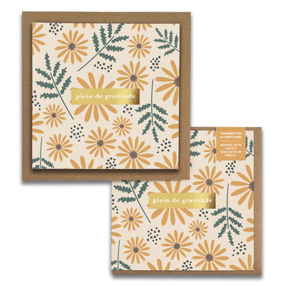 French Hello Daisy Floral  « Plein de Gratitude » — Cartes de Gratitude (Ensemble de 2) — Cartes à Transmettre