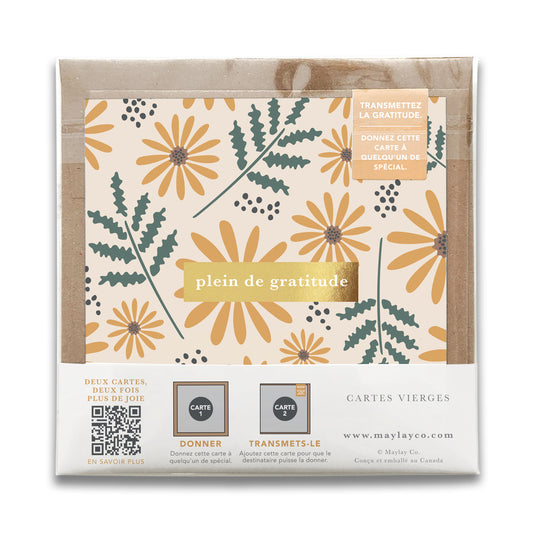 French Hello Daisy Floral  « Plein de Gratitude » — Cartes de Gratitude (Ensemble de 2) — Cartes à Transmettre