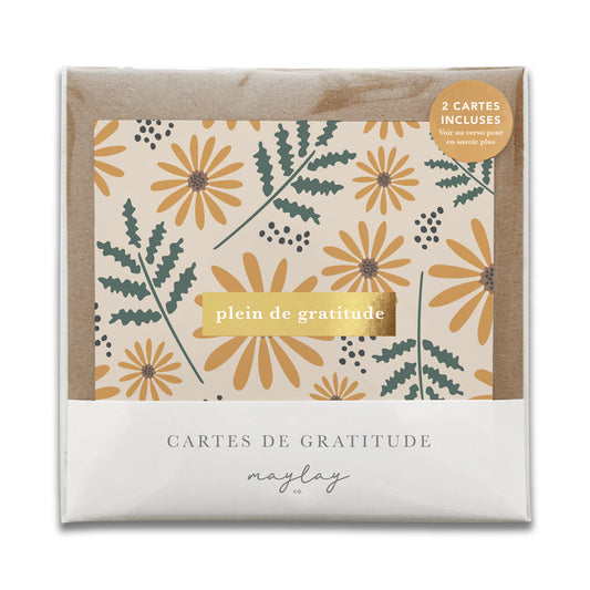 French Hello Daisy Floral  « Plein de Gratitude » — Cartes de Gratitude (Ensemble de 2) — Cartes à Transmettre