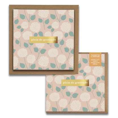 French Hydrangeas Floral  « Plein de Gratitude » — Cartes de Gratitude (Ensemble de 2) — Cartes à Transmettre