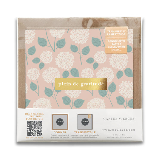 French Hydrangeas Floral  « Plein de Gratitude » — Cartes de Gratitude (Ensemble de 2) — Cartes à Transmettre