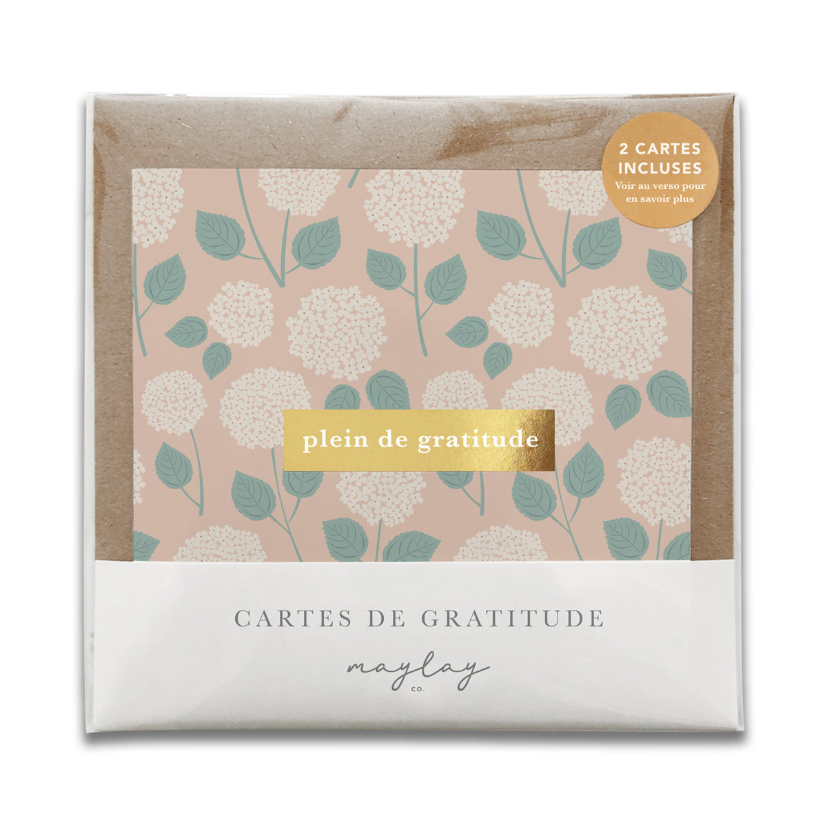 French Hydrangeas Floral  « Plein de Gratitude » — Cartes de Gratitude (Ensemble de 2) — Cartes à Transmettre