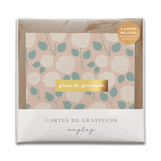 French Hydrangeas Floral  « Plein de Gratitude » — Cartes de Gratitude (Ensemble de 2) — Cartes à Transmettre