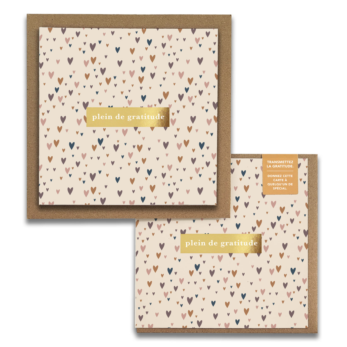 French Little Hearts  « Plein de Gratitude » — Cartes de Gratitude (Ensemble de 2) — Cartes à Transmettre