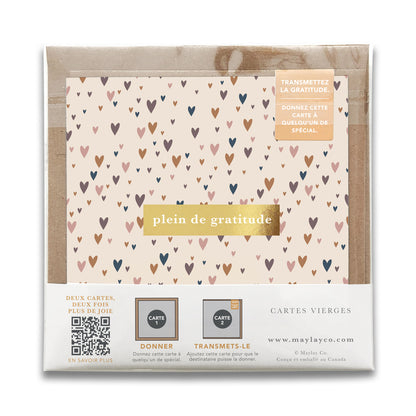 French Little Hearts  « Plein de Gratitude » — Cartes de Gratitude (Ensemble de 2) — Cartes à Transmettre